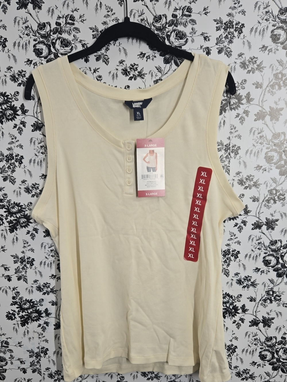 Lands' End Ivory Sleeveless Henley Tank Top
